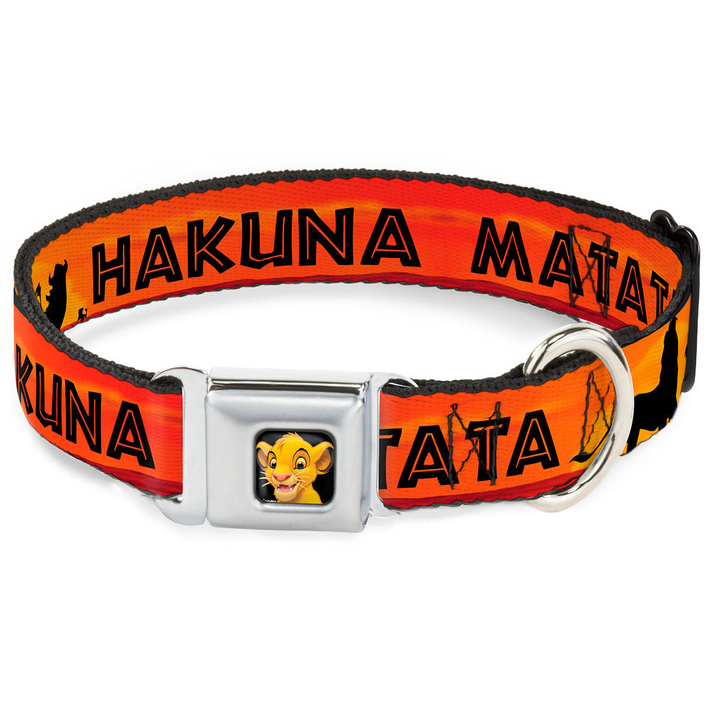 Simba2 CLOSE-UP Full Color Seatbelt Buckle Collar - Lion King HAKUNA MATATA Sunset Oranges/Black Dog Collars Seatbelt Buckle Disney
