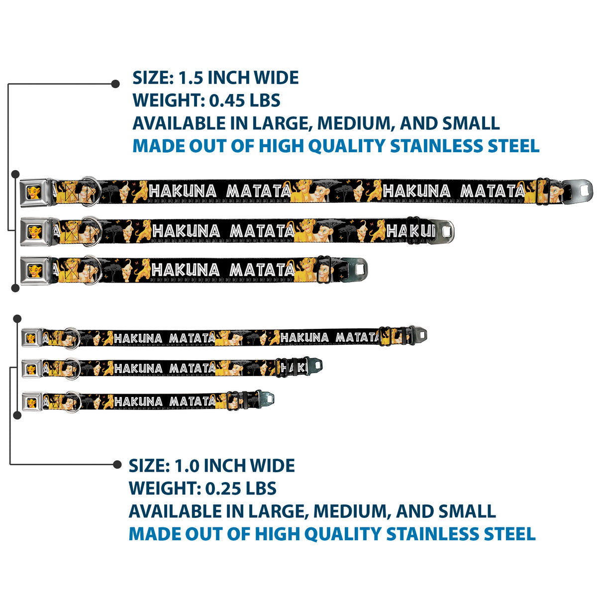 Simba2 CLOSE-UP Full Color Seatbelt Buckle Collar - Lion King Simba & Nala HAKUNA MATATA Dog Collars Seatbelt Buckle Disney