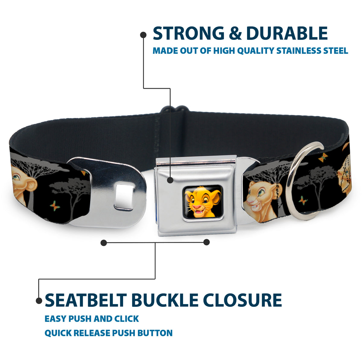 Simba2 CLOSE-UP Full Color Seatbelt Buckle Collar - Lion King Simba & Nala HAKUNA MATATA Dog Collars Seatbelt Buckle Disney