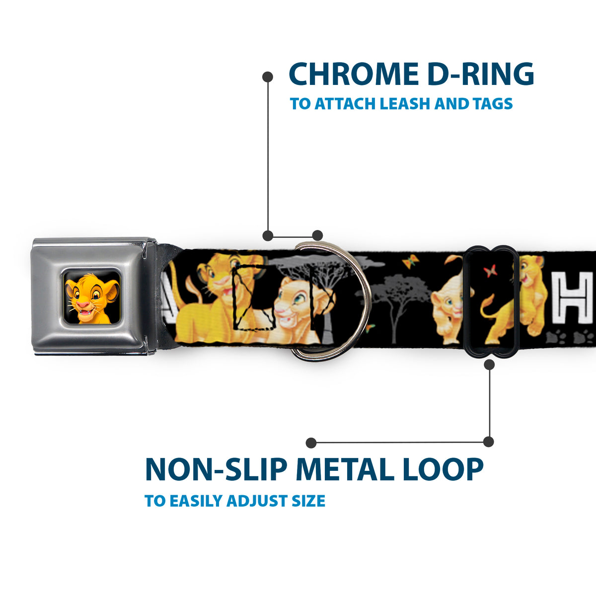 Simba2 CLOSE-UP Full Color Seatbelt Buckle Collar - Lion King Simba & Nala HAKUNA MATATA Dog Collars Seatbelt Buckle Disney