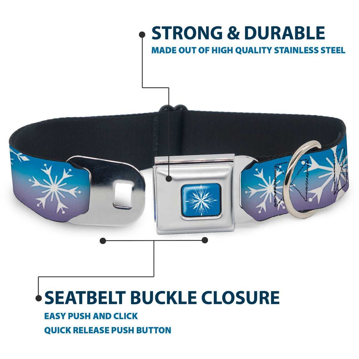 Frozen II Snowflake Full Color Blue/White Seatbelt Buckle Collar - Frozen II Snowflakes Blues/Purples/White Dog Collars Seatbelt Buckle Disney