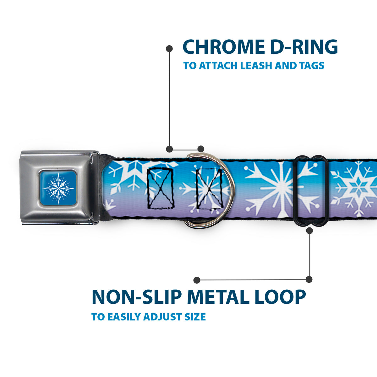 Frozen II Snowflake Full Color Blue/White Seatbelt Buckle Collar - Frozen II Snowflakes Blues/Purples/White Dog Collars Seatbelt Buckle Disney