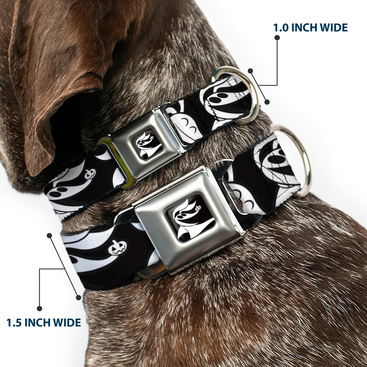 Nightmare Before Christmas Zero Smiling Full Color Black/White Seatbelt Buckle Collar - Nightmare Before Christmas Zero Expressions Black/White Dog Collars Seatbelt Buckle Disney