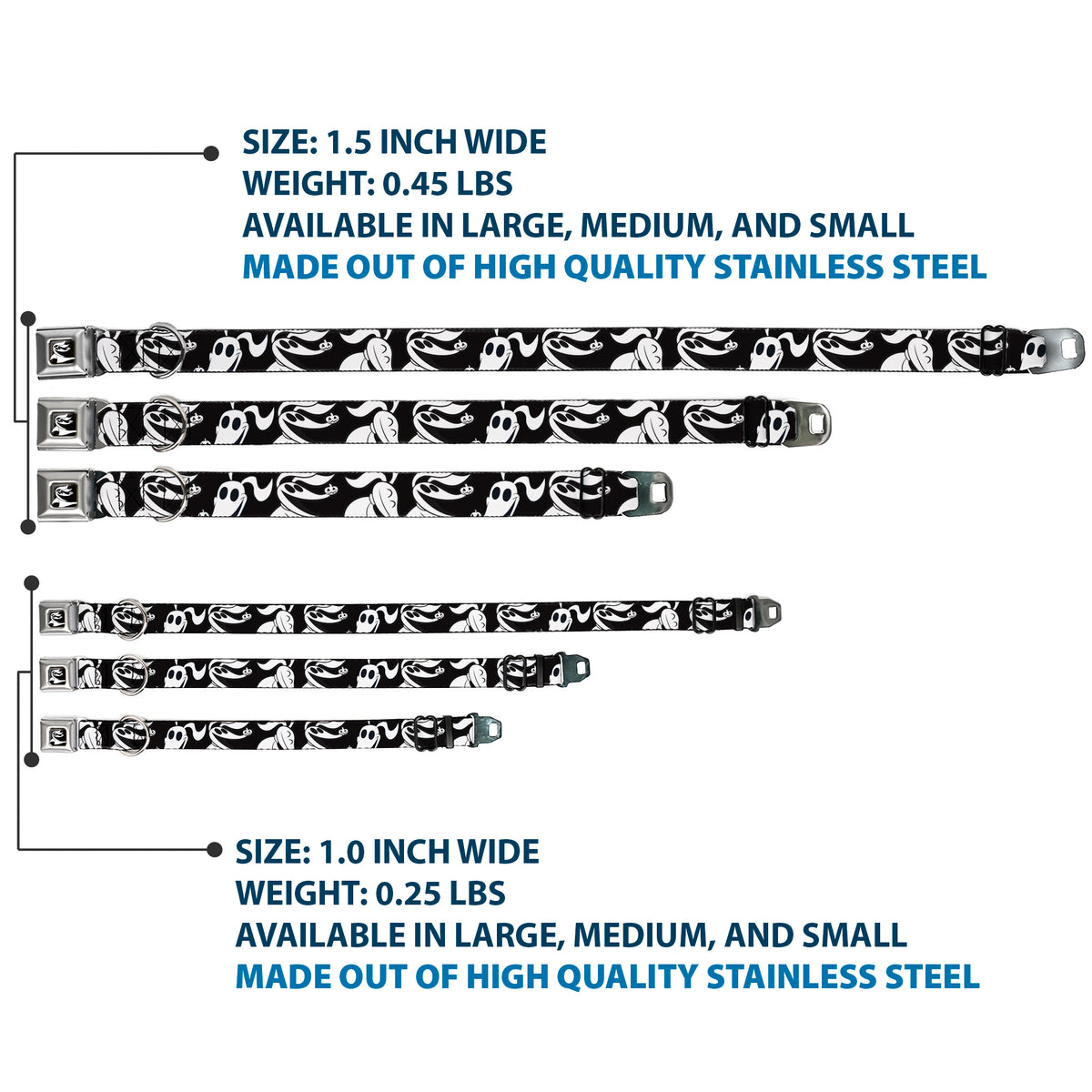 Nightmare Before Christmas Zero Smiling Full Color Black/White Seatbelt Buckle Collar - Nightmare Before Christmas Zero Expressions Black/White Dog Collars Seatbelt Buckle Disney