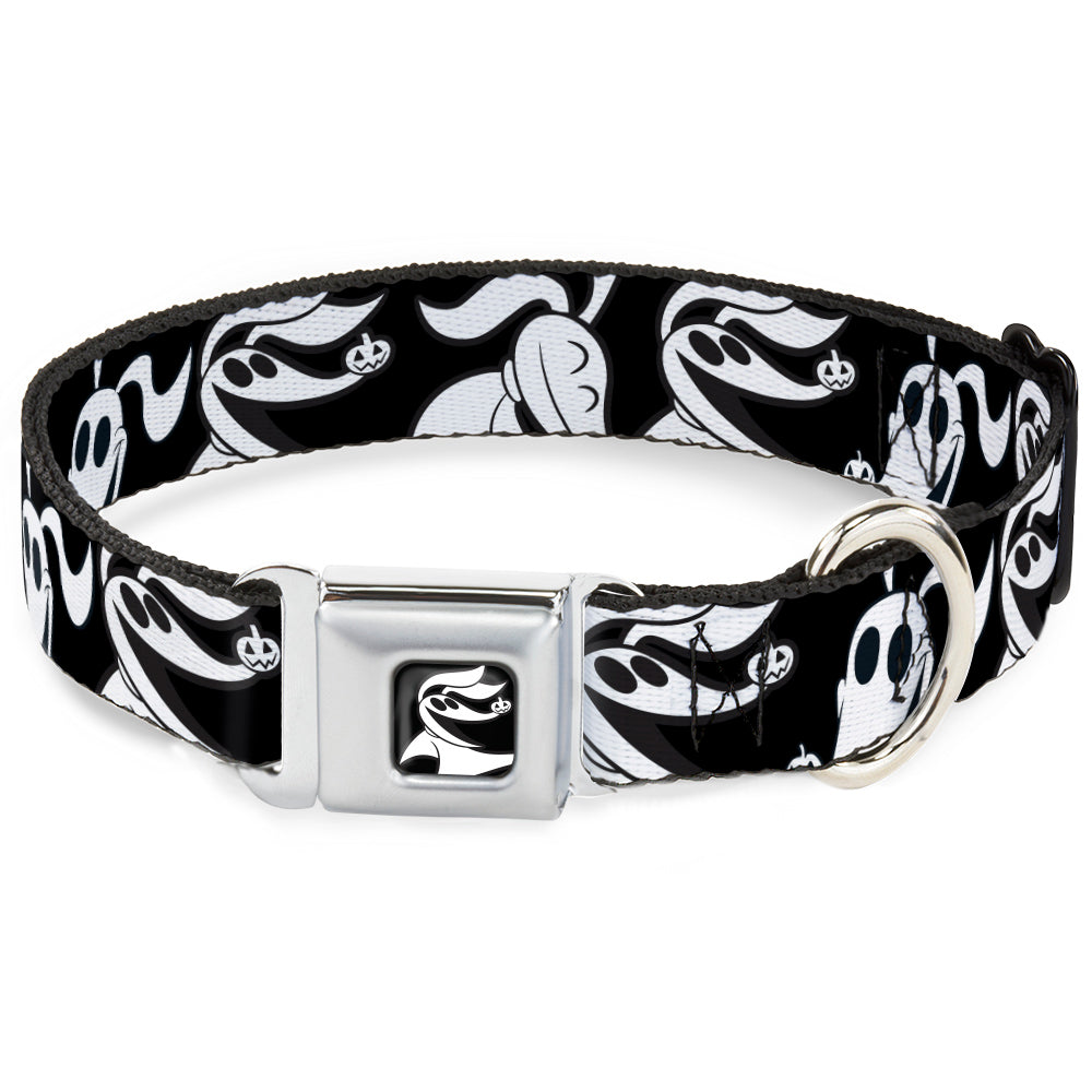 Nightmare Before Christmas Zero Smiling Full Color Black/White Seatbelt Buckle Collar - Nightmare Before Christmas Zero Expressions Black/White Dog Collars Seatbelt Buckle Disney