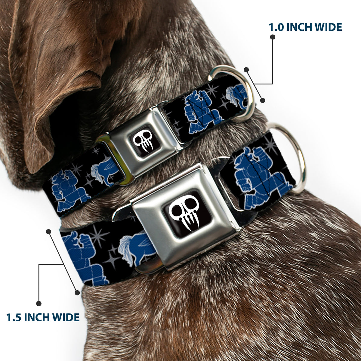 Onward Skull Icon Full Color Black/White Seatbelt Buckle Collar - Onward Barley/Unicorn/Guinevere Icons/Stars Black/Gray/Blues Dog Collars Seatbelt Buckle Disney