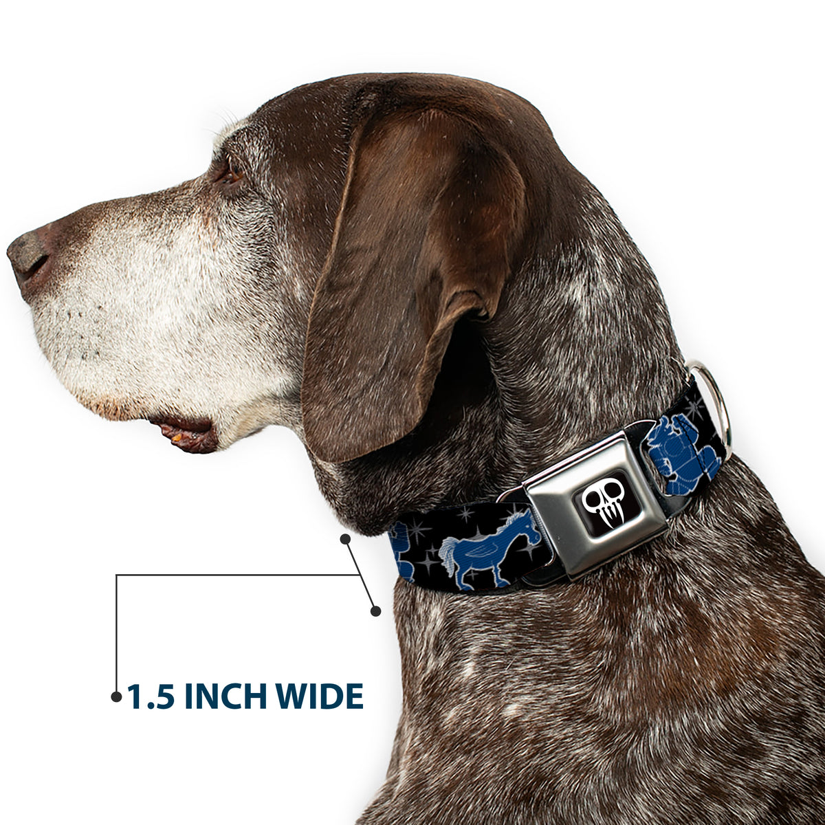 Onward Skull Icon Full Color Black/White Seatbelt Buckle Collar - Onward Barley/Unicorn/Guinevere Icons/Stars Black/Gray/Blues Dog Collars Seatbelt Buckle Disney