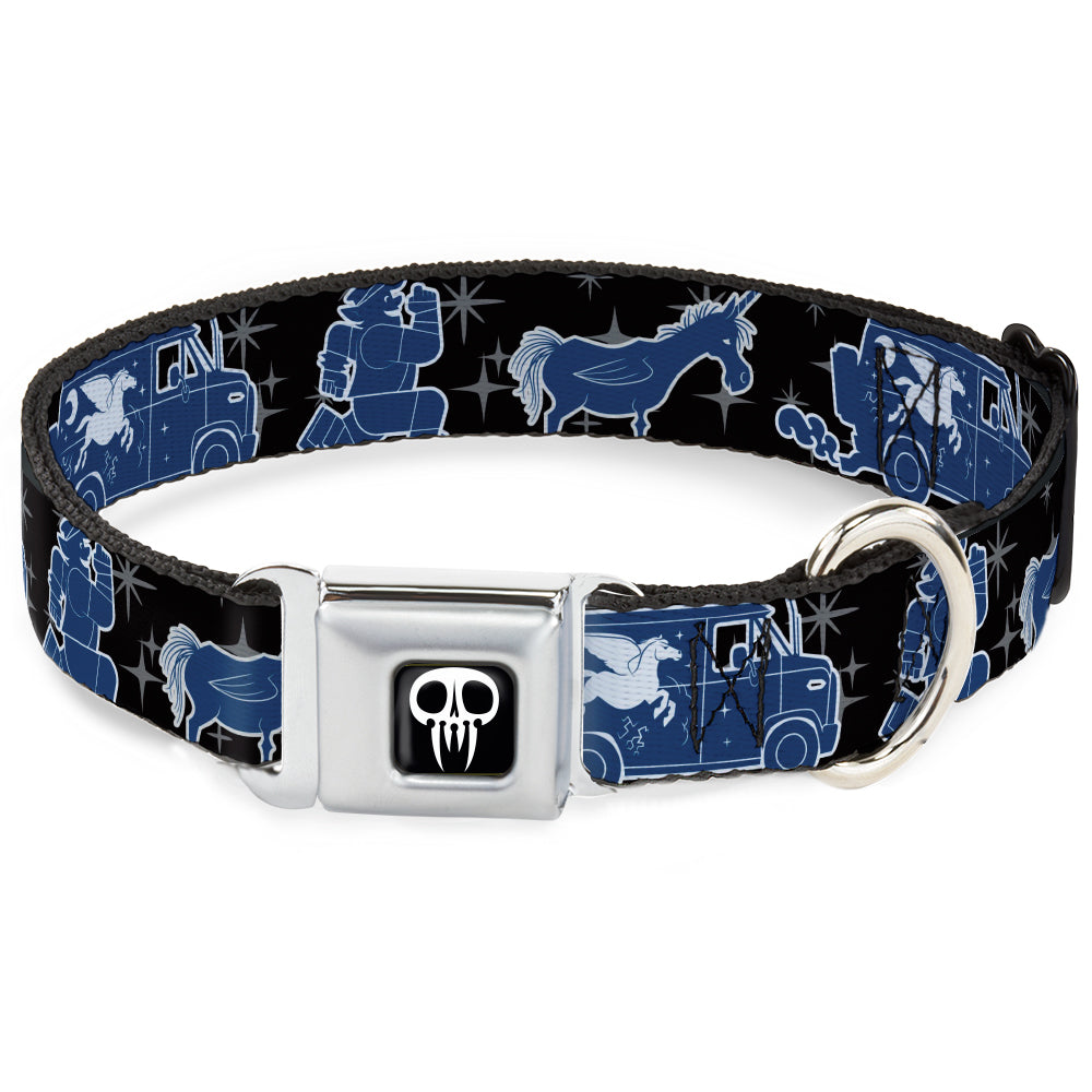 Onward Skull Icon Full Color Black/White Seatbelt Buckle Collar - Onward Barley/Unicorn/Guinevere Icons/Stars Black/Gray/Blues Dog Collars Seatbelt Buckle Disney