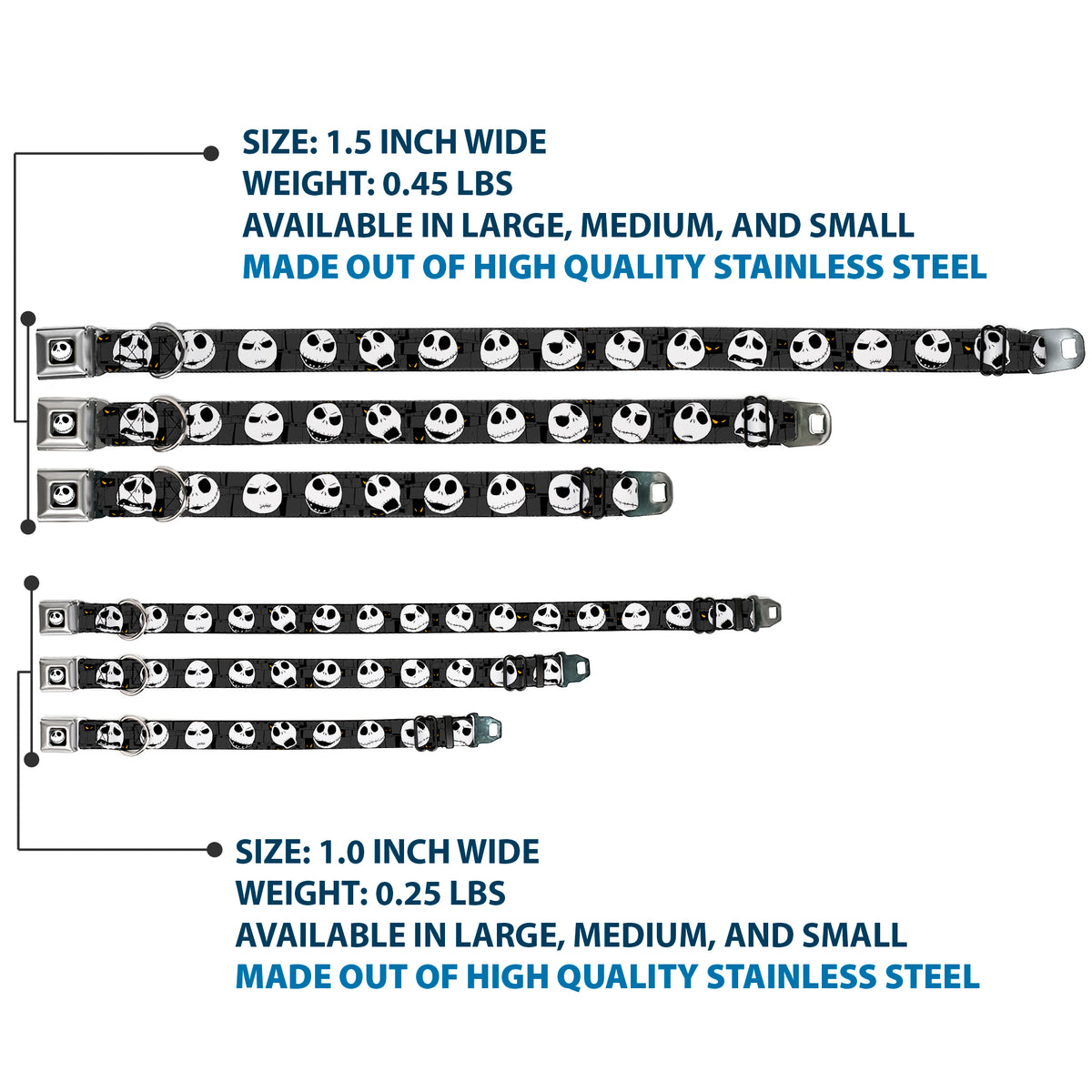 Jack Smile Full Color Seatbelt Buckle Collar - Nightmare Before Christmas Jack Expressions Gray Dog Collars Seatbelt Buckle Disney