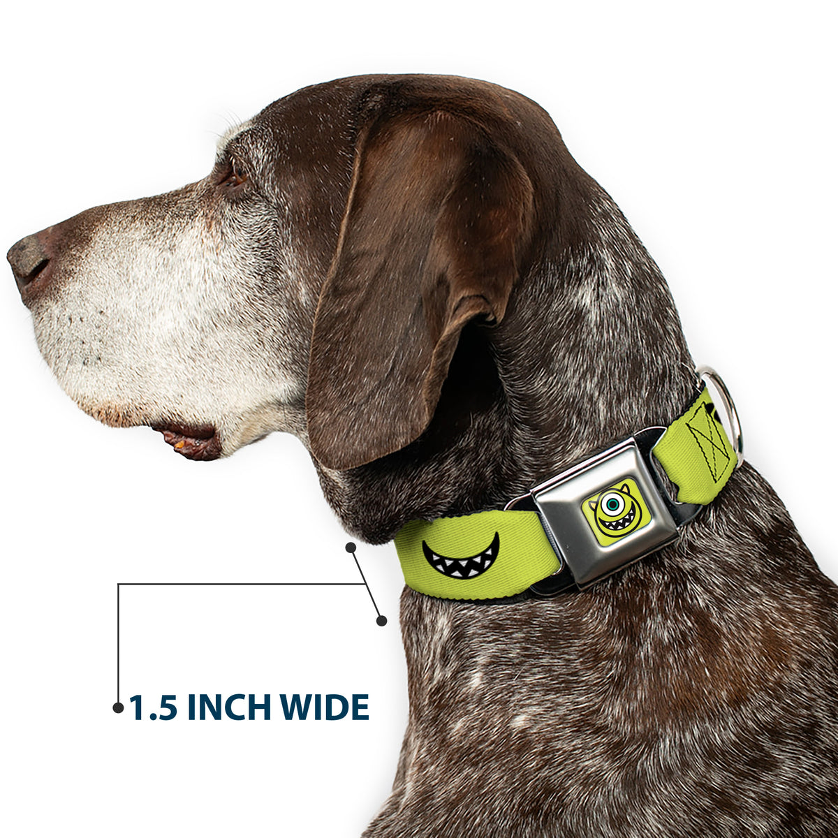 Monsters Inc. Mike Smiling Face Full Color Greens/Black/White Seatbelt Buckle Collar - Monsters Inc. Mike 4-Icons Greens/Black/White Dog Collars Seatbelt Buckle Disney