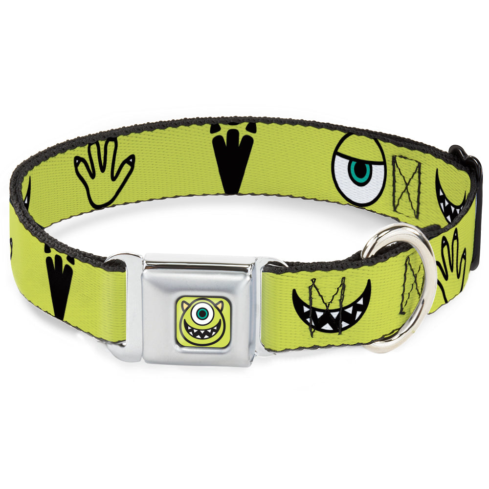 Monsters Inc. Mike Smiling Face Full Color Greens/Black/White Seatbelt Buckle Collar - Monsters Inc. Mike 4-Icons Greens/Black/White Dog Collars Seatbelt Buckle Disney