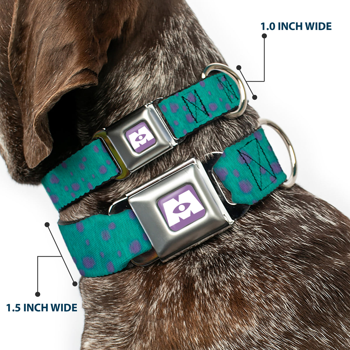 Monsters Inc. Icon Full Color Purple/White Seatbelt Buckle Collar - Monsters Inc. Sulley Bounding Spots Blue/Purple Dog Collars Seatbelt Buckle Disney