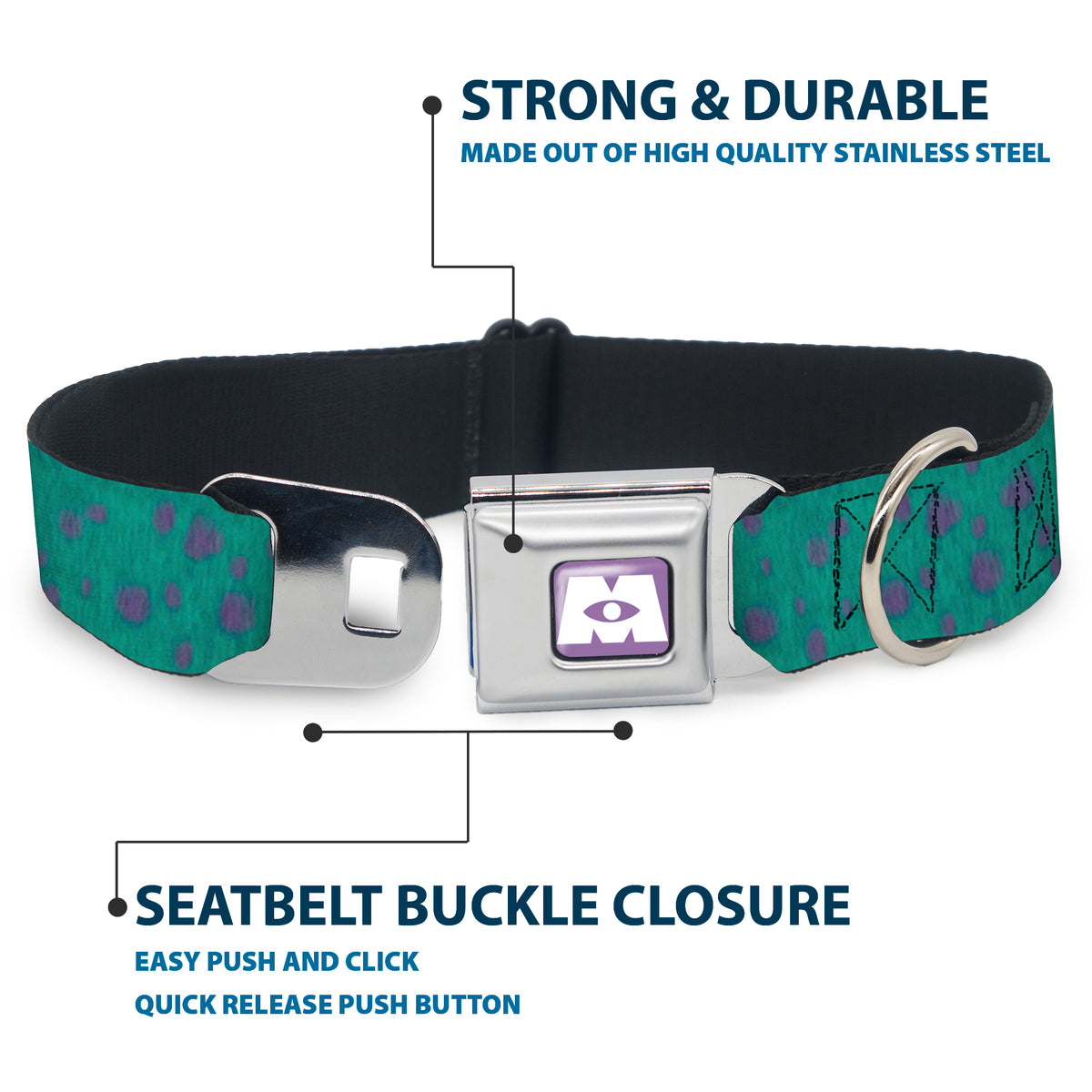 Monsters Inc. Icon Full Color Purple/White Seatbelt Buckle Collar - Monsters Inc. Sulley Bounding Spots Blue/Purple Dog Collars Seatbelt Buckle Disney