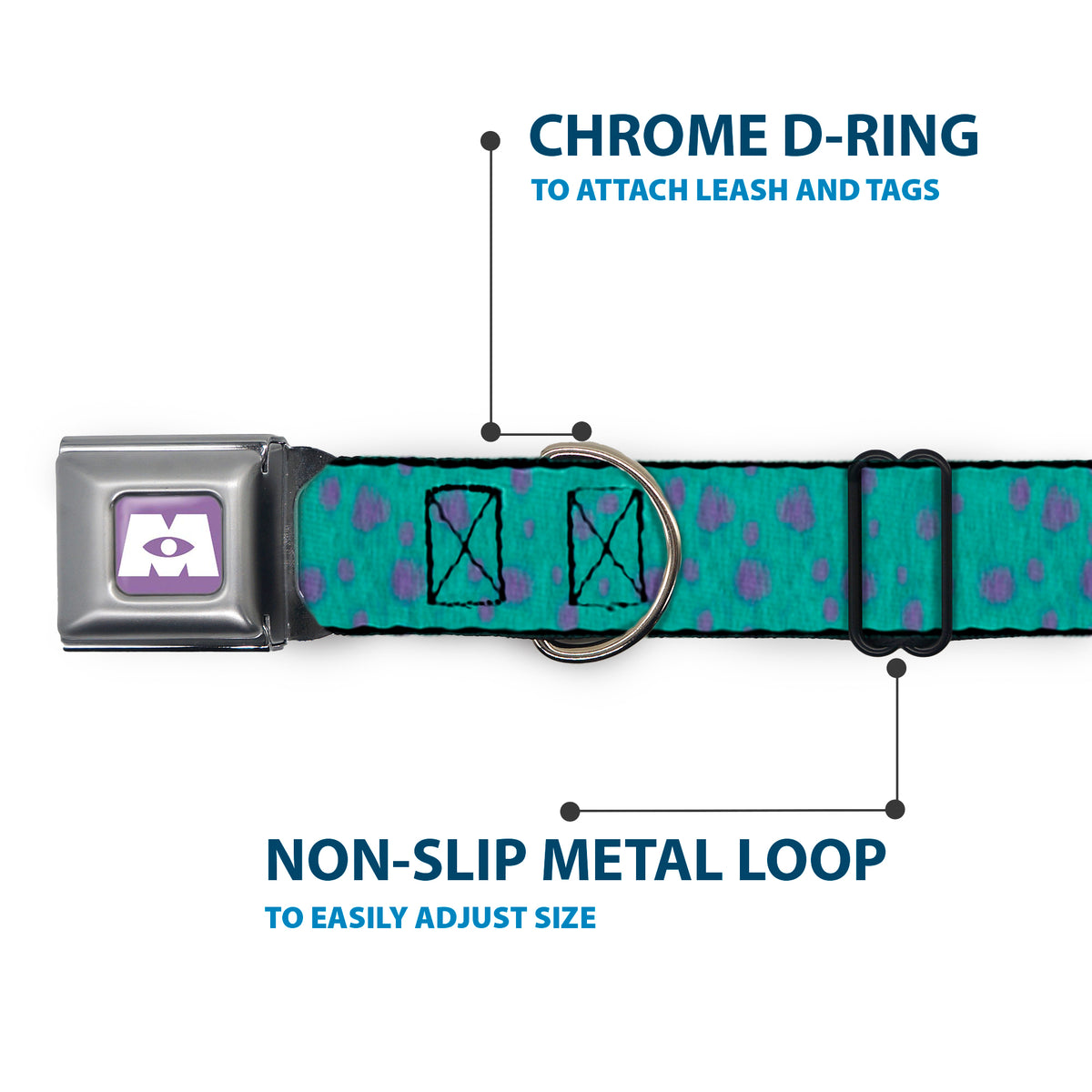 Monsters Inc. Icon Full Color Purple/White Seatbelt Buckle Collar - Monsters Inc. Sulley Bounding Spots Blue/Purple Dog Collars Seatbelt Buckle Disney