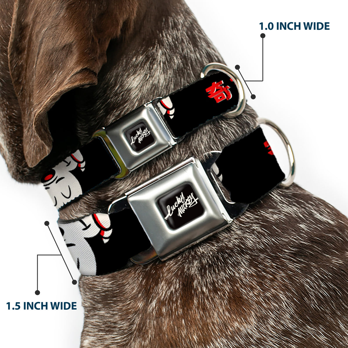 Mickey Mouse LUCKY MICKEY Script Full Color Black/White Seatbelt Buckle Collar - Mickey Mouse Smelling Pose Black/White/Reds Dog Collars Seatbelt Buckle Disney