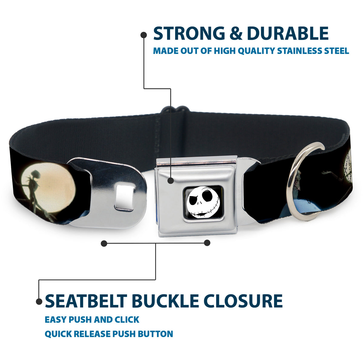 Jack Expression2 Full Color Seatbelt Buckle Collar - NBC Jack & Sally Moon Scenes Dog Collars Seatbelt Buckle Disney