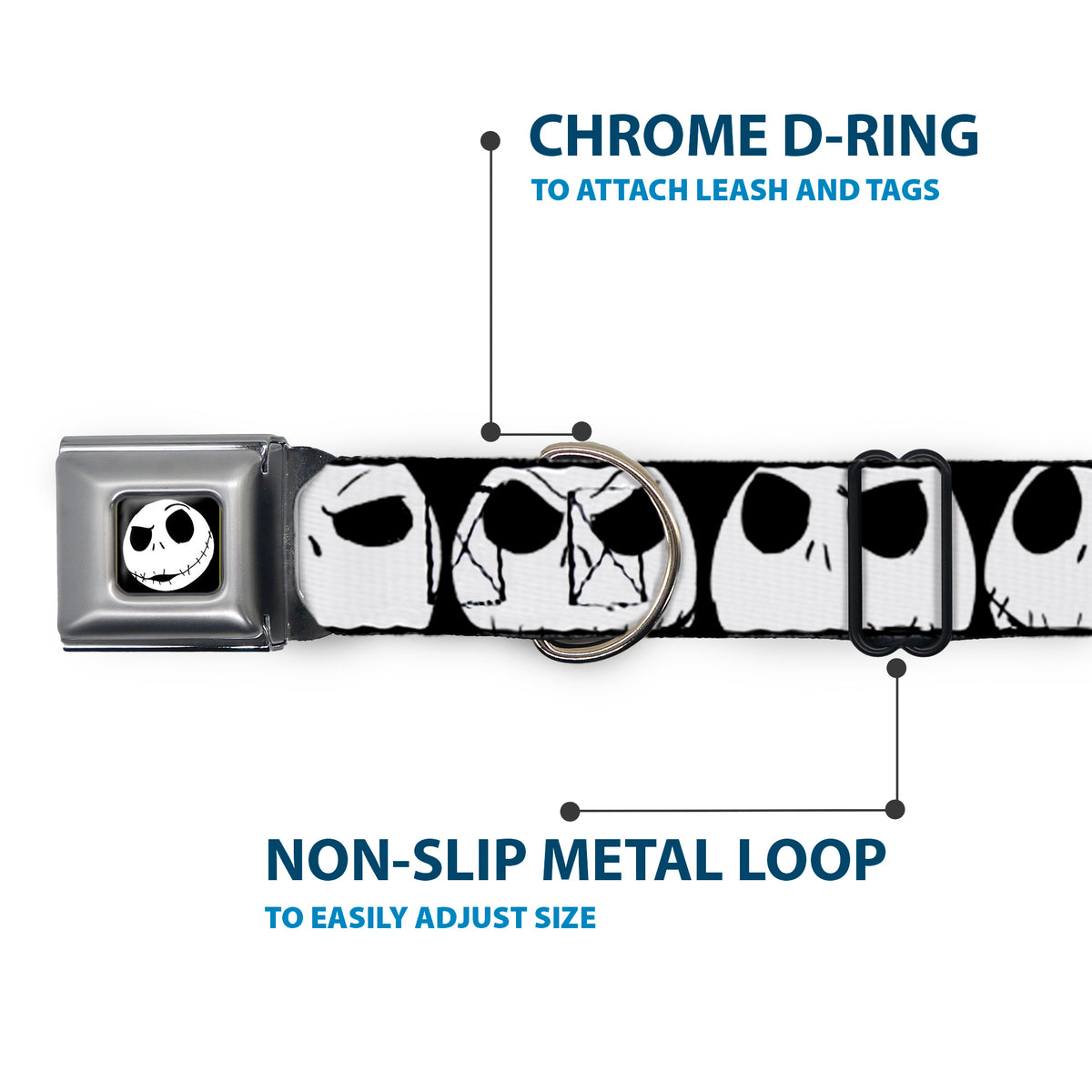 Jack Expression2 Full Color Seatbelt Buckle Collar - Nightmare Before Christmas 7-Jack Expressions CLOSE-UP Black/White Dog Collars Seatbelt Buckle Disney