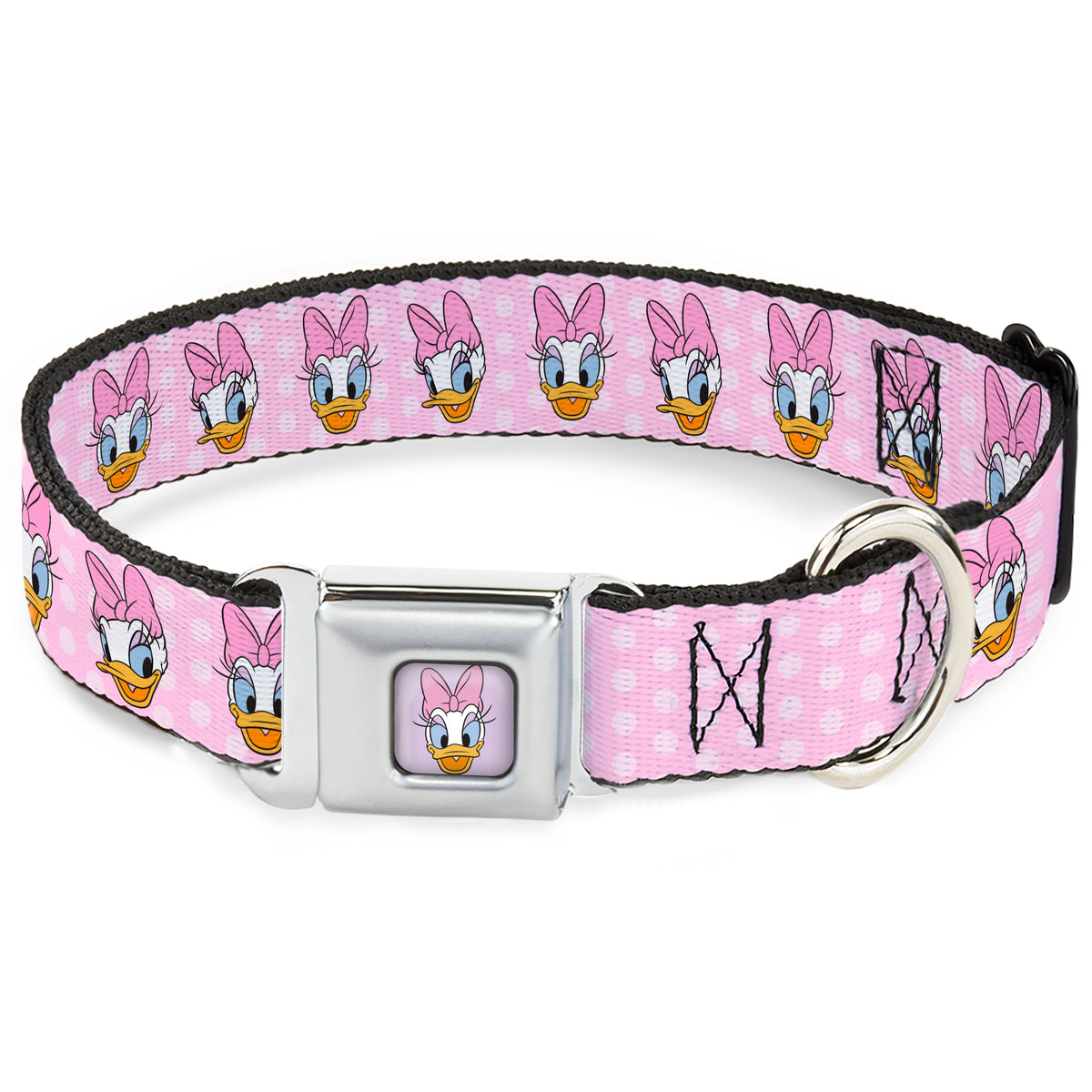 Daisy Duck Smiling Face Full Color Pinks Seatbelt Buckle Collar - Daisy Duck 2-Expressions/Dots Pinks Dog Collars Seatbelt Buckle Disney