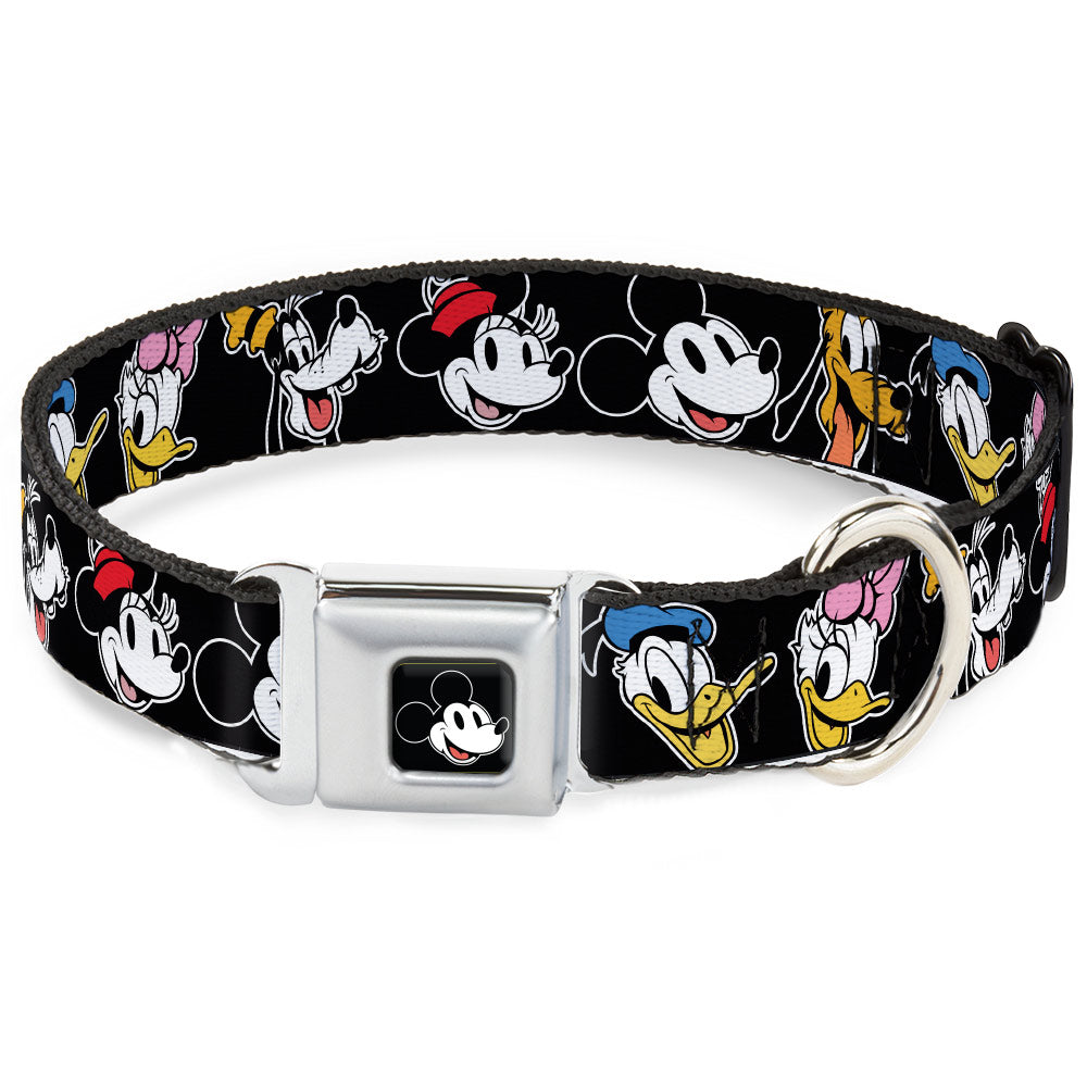 Mickey Mouse Smiling Face Full Color Black Seatbelt Buckle Collar - Disney The Sensational Six Smiling Faces Black Dog Collars Seatbelt Buckle Disney