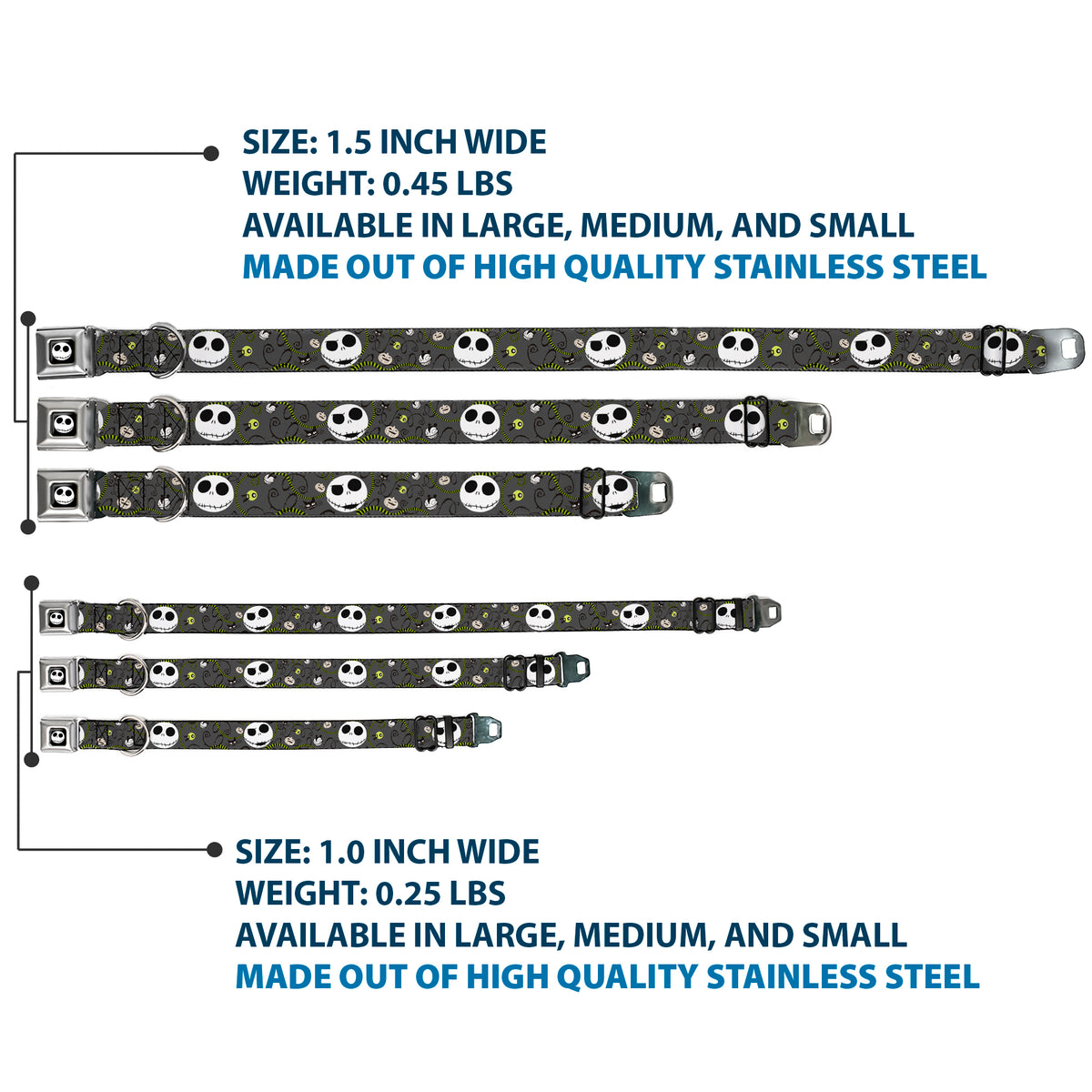 Jack Expression4 Full Color Seatbelt Buckle Collar - NBC Jack Expressions/Halloween Elements Gray Dog Collars Seatbelt Buckle Disney