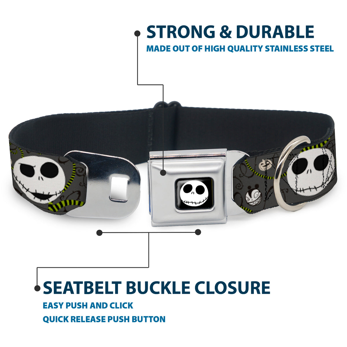 Jack Expression4 Full Color Seatbelt Buckle Collar - NBC Jack Expressions/Halloween Elements Gray Dog Collars Seatbelt Buckle Disney
