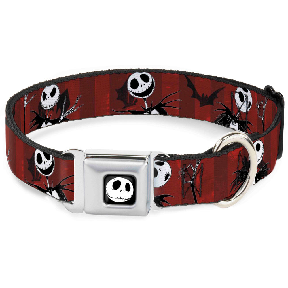 Jack Expression5 Full Color Seatbelt Buckle Collar - Nightmare Before Christmas Jack Poses/Bats Red Stripe Dog Collars Seatbelt Buckle Disney