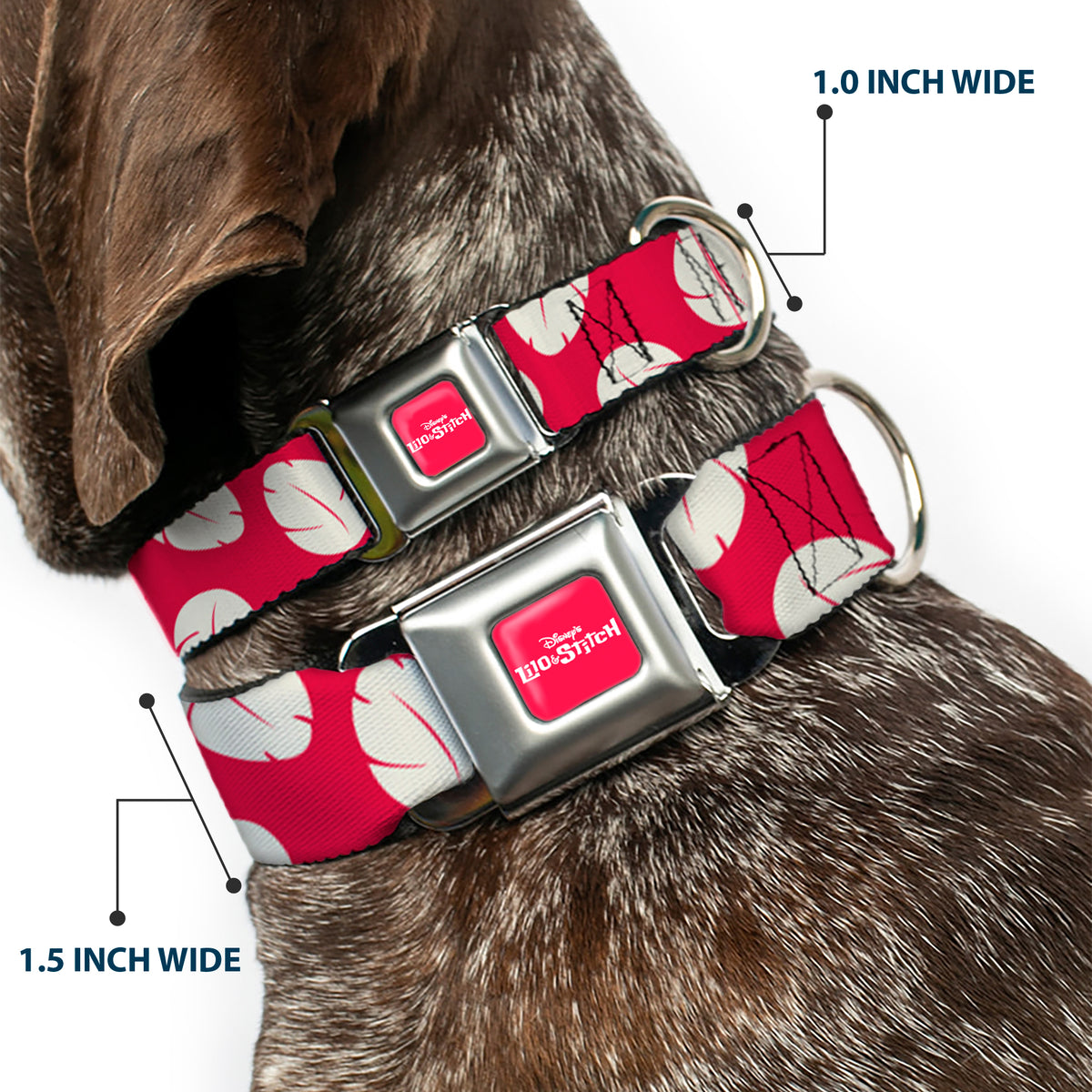 Disney's LILO & STITCH Title Logo Full Color Red/White Seatbelt Buckle Collar - Lilo & Stitch Bounding Lilo Dress Leaves Red/Ivory Dog Collars Seatbelt Buckle Disney