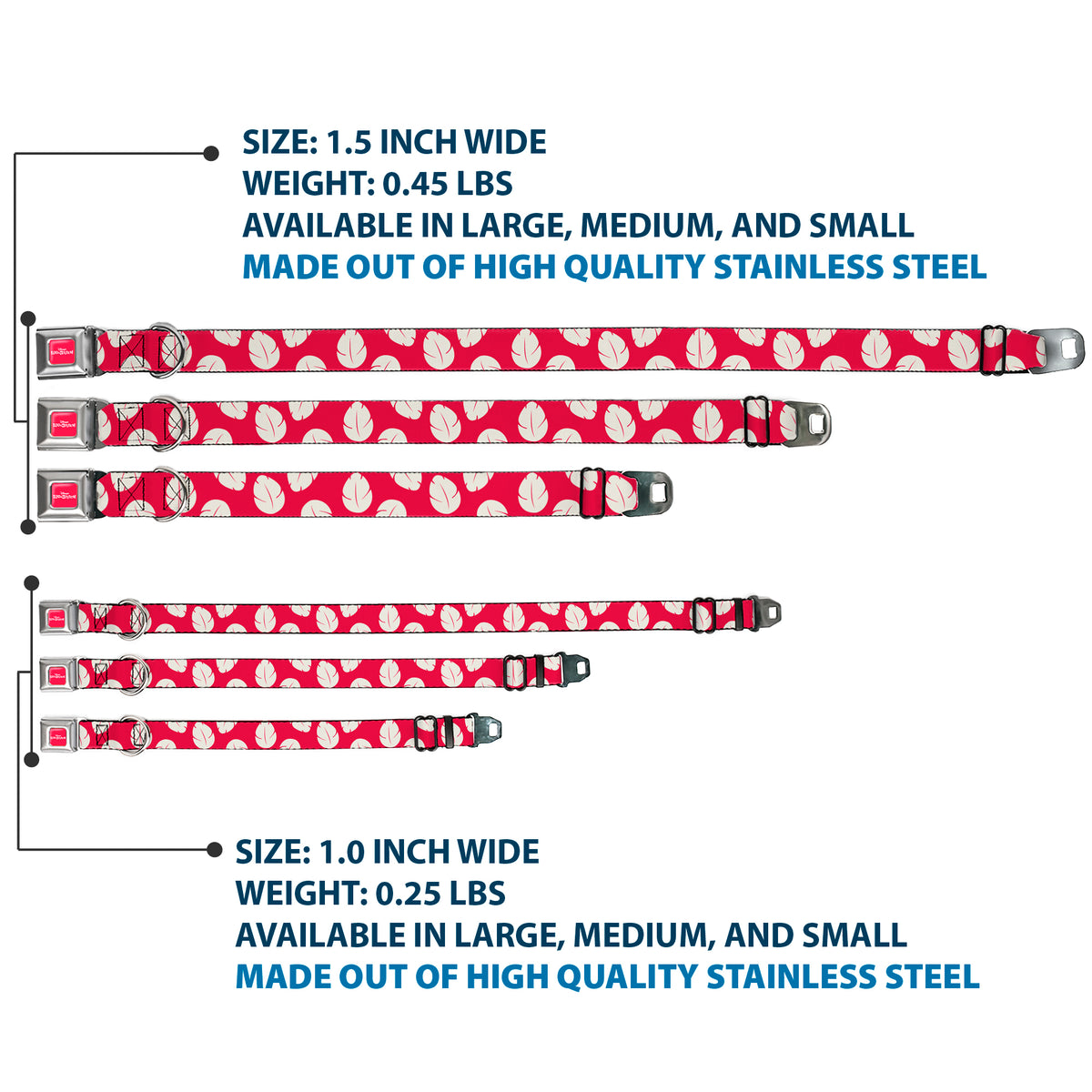 Disney's LILO & STITCH Title Logo Full Color Red/White Seatbelt Buckle Collar - Lilo & Stitch Bounding Lilo Dress Leaves Red/Ivory Dog Collars Seatbelt Buckle Disney