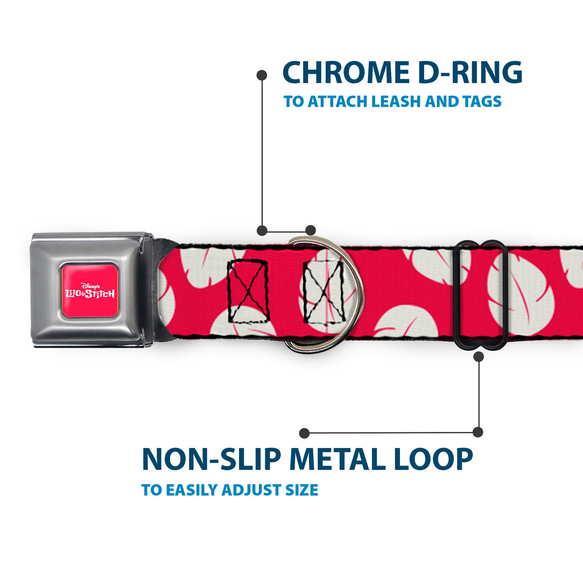 Disney's LILO & STITCH Title Logo Full Color Red/White Seatbelt Buckle Collar - Lilo & Stitch Bounding Lilo Dress Leaves Red/Ivory Dog Collars Seatbelt Buckle Disney
