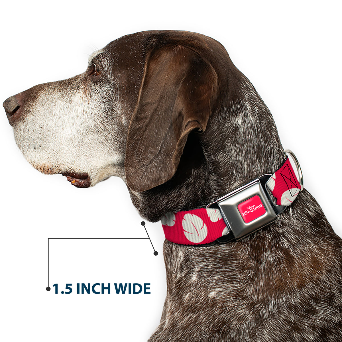 Disney's LILO & STITCH Title Logo Full Color Red/White Seatbelt Buckle Collar - Lilo & Stitch Bounding Lilo Dress Leaves Red/Ivory Dog Collars Seatbelt Buckle Disney