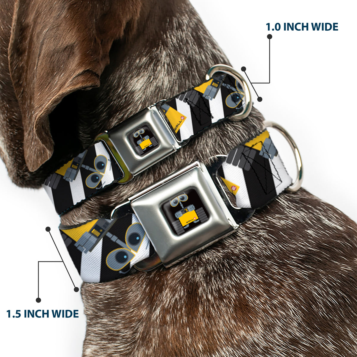 WALL-E Pose Full Color Black Seatbelt Buckle Collar - Wall-E Poses/Stripe Black/White Dog Collars Seatbelt Buckle Disney