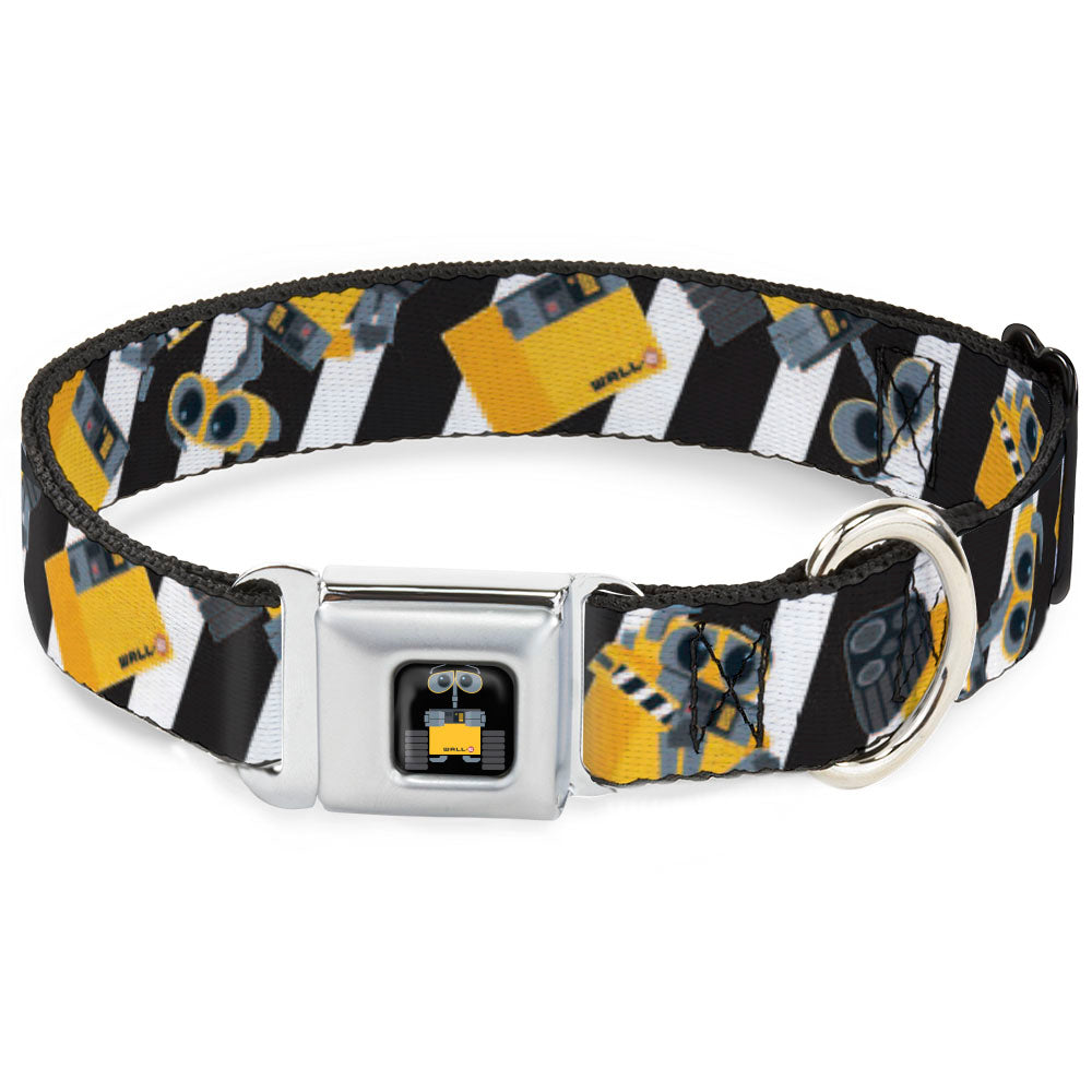 WALL-E Pose Full Color Black Seatbelt Buckle Collar - Wall-E Poses/Stripe Black/White Dog Collars Seatbelt Buckle Disney