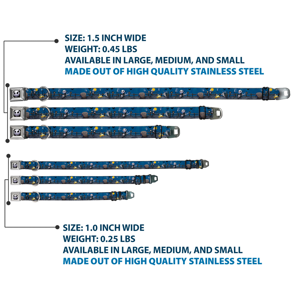 Jack Expression6 Full Color Seatbelt Buckle Collar - Nightmare Before Christmas Jack, Zombie Duck & Zero Cemetery Scene Dog Collars Seatbelt Buckle Disney