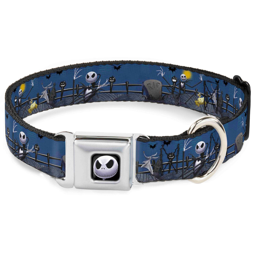 Jack Expression6 Full Color Seatbelt Buckle Collar - Nightmare Before Christmas Jack, Zombie Duck & Zero Cemetery Scene Dog Collars Seatbelt Buckle Disney