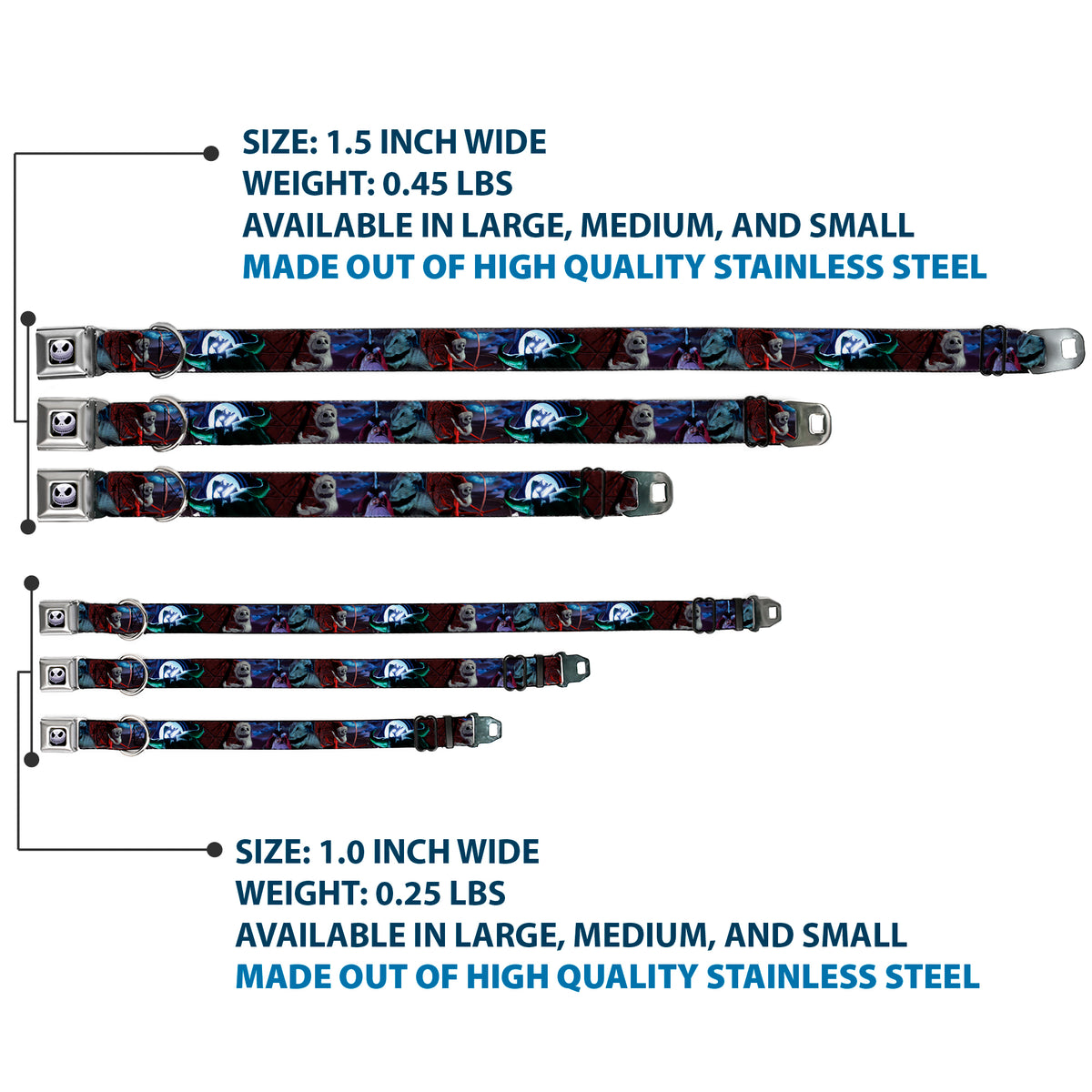 Jack Expression6 Full Color Seatbelt Buckle Collar - NBC Jack, Oogie Boogie, Santa Scene Dog Collars Seatbelt Buckle Disney