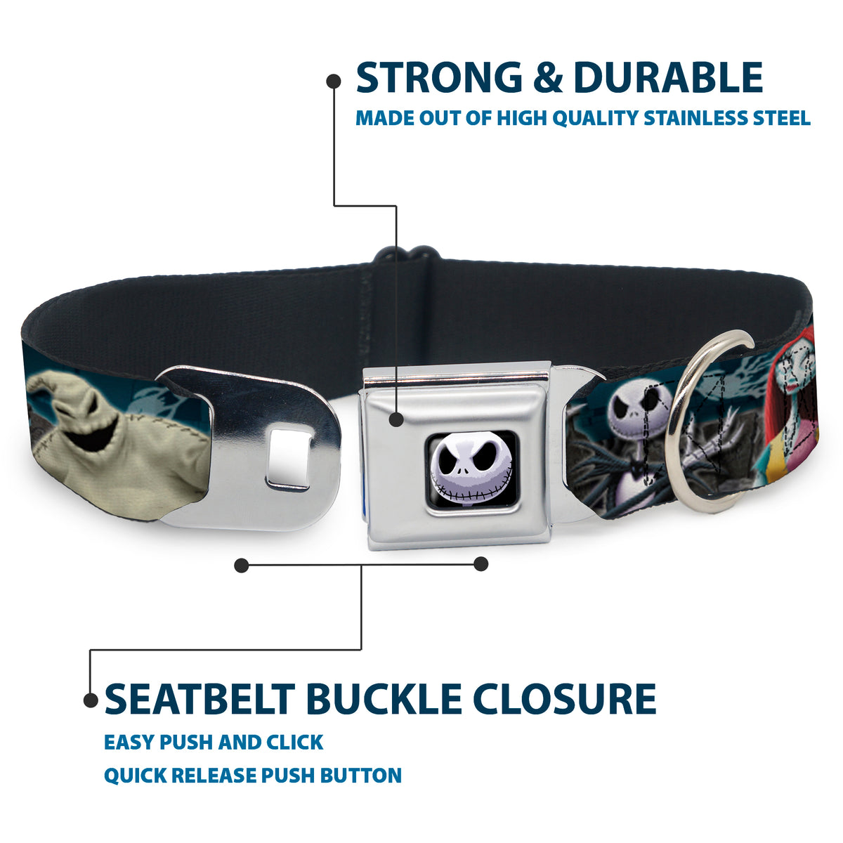 Jack Expression6 Full Color Seatbelt Buckle Collar - Nightmare Before Christmas 4-Character Group/Cemetery Scene Dog Collars Seatbelt Buckle Disney