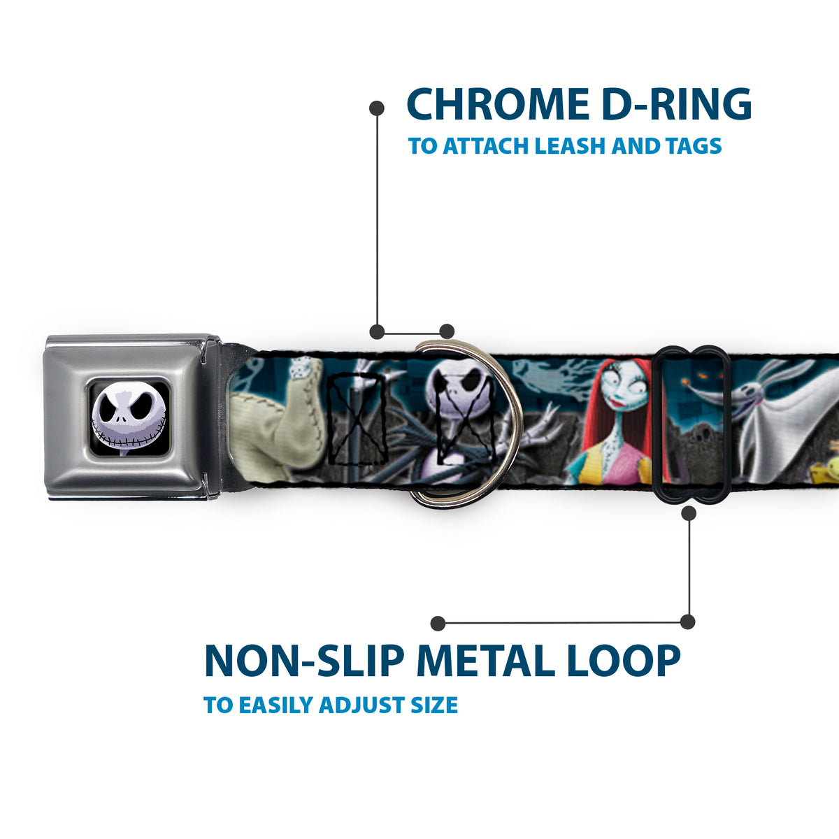 Jack Expression6 Full Color Seatbelt Buckle Collar - Nightmare Before Christmas 4-Character Group/Cemetery Scene Dog Collars Seatbelt Buckle Disney