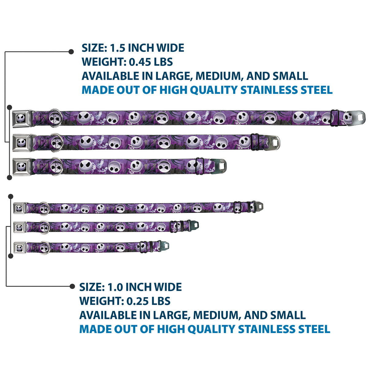 Jack Expression6 Full Color Seatbelt Buckle Collar - Jack Expressions/Ghosts in Cemetery Purples/Grays/White Dog Collars Seatbelt Buckle Disney