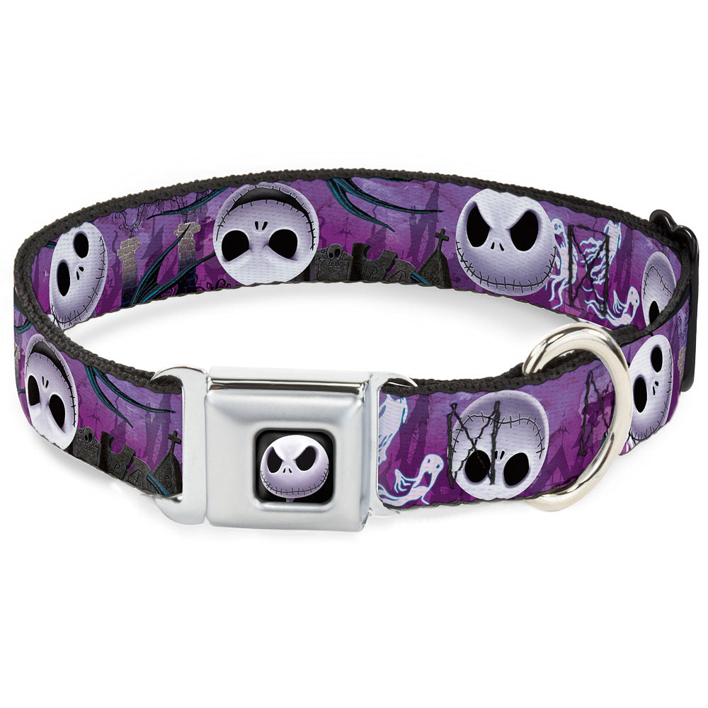 Jack Expression6 Full Color Seatbelt Buckle Collar - Jack Expressions/Ghosts in Cemetery Purples/Grays/White Dog Collars Seatbelt Buckle Disney