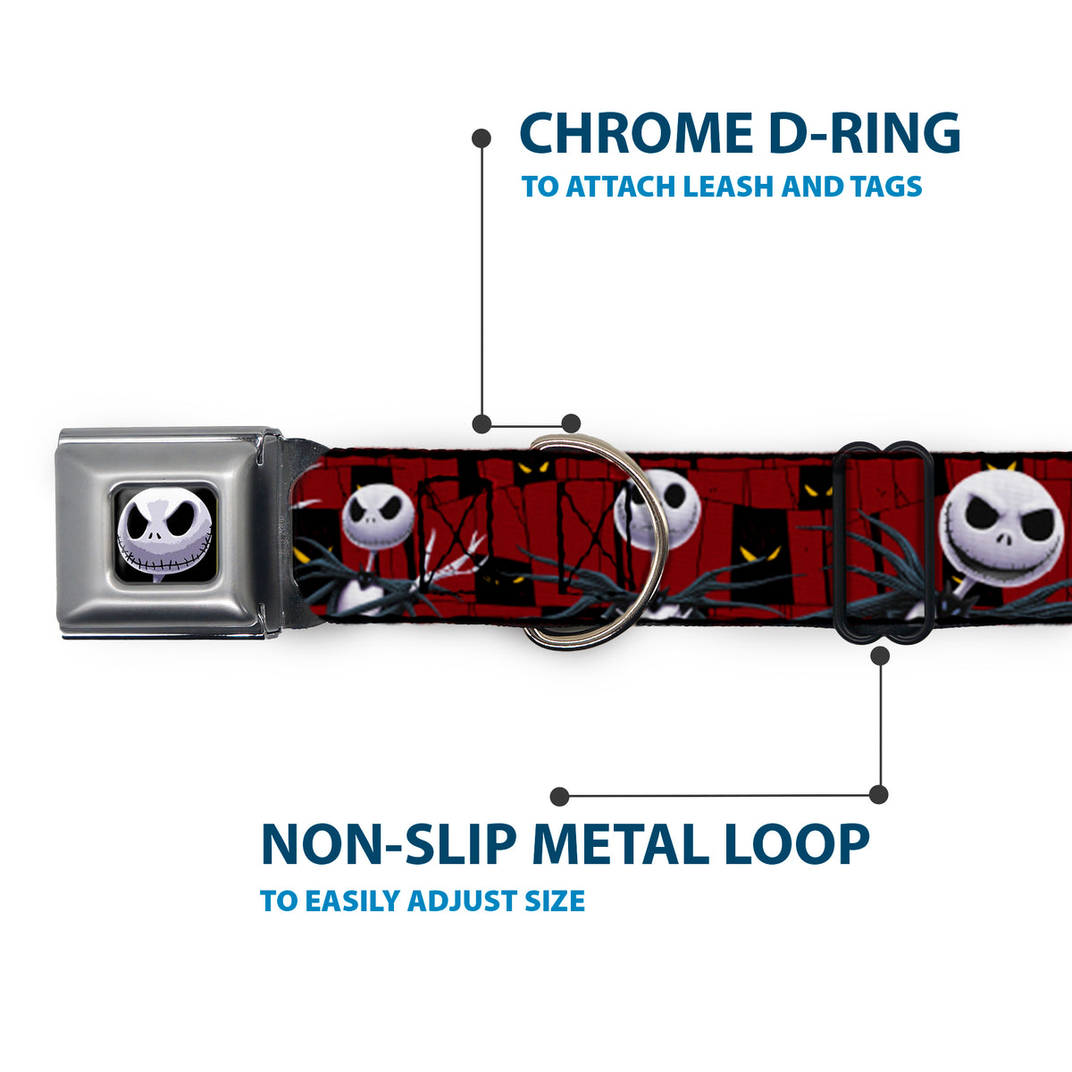 Jack Expression6 Full Color Seatbelt Buckle Collar - Nightmare Before Christmas 3-Jack Poses/Peeping Eyes Burgundy/Black/Yellow Dog Collars Seatbelt Buckle Disney