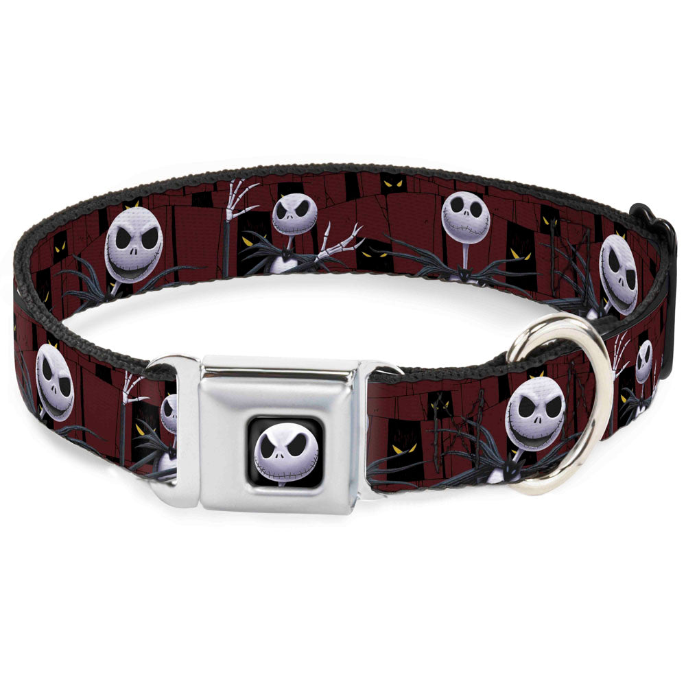 Jack Expression6 Full Color Seatbelt Buckle Collar - Nightmare Before Christmas 3-Jack Poses/Peeping Eyes Burgundy/Black/Yellow Dog Collars Seatbelt Buckle Disney