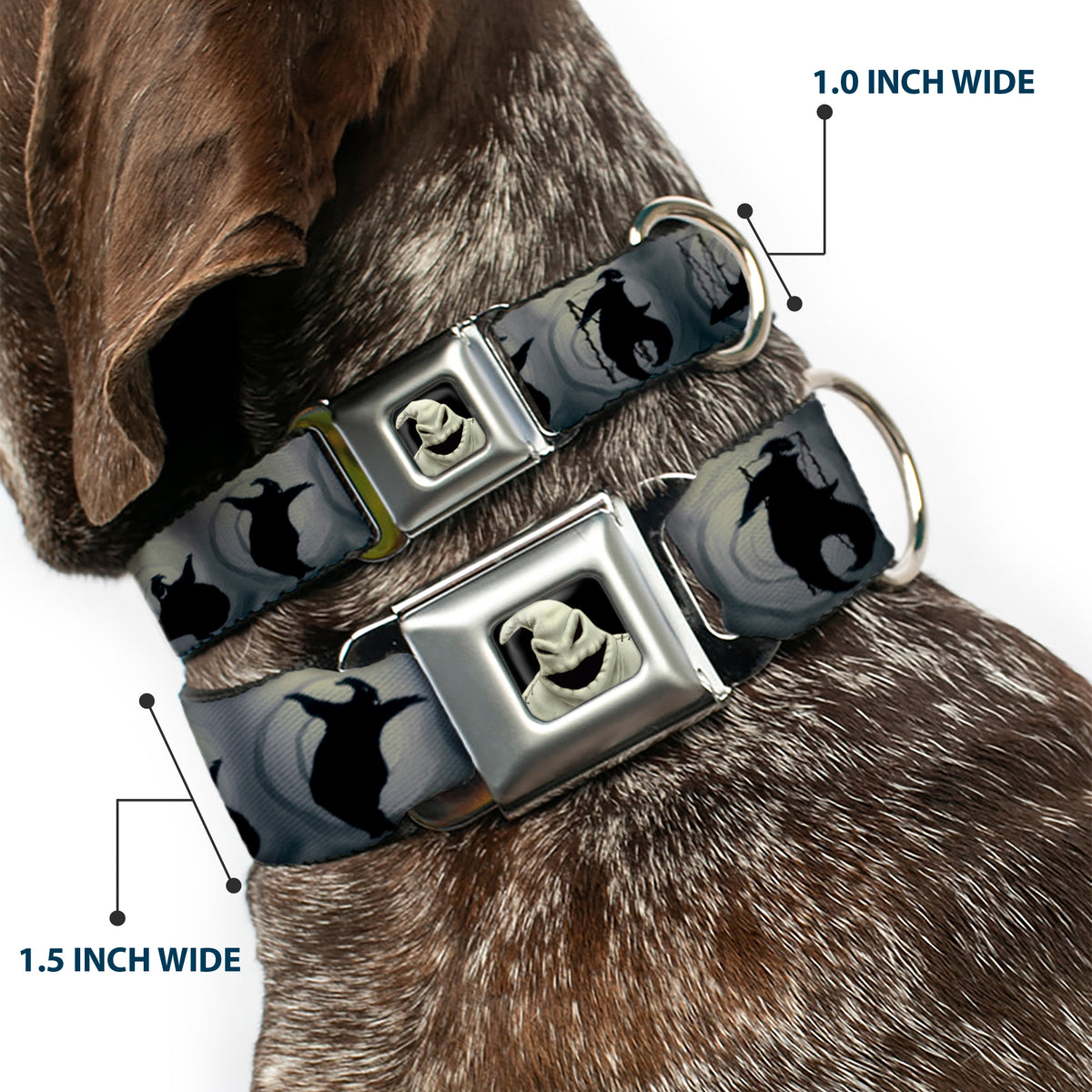 Oogie Boogie CLOSE-UP Full Color Seatbelt Buckle Collar - Oogie Boogie Silhouette Poses Gray/Black Dog Collars Seatbelt Buckle Disney
