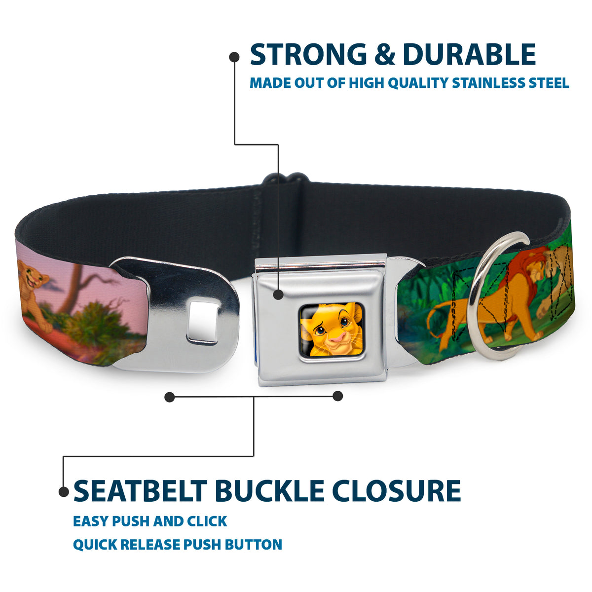 Simba Full Color Seatbelt Buckle Collar - Lion King Simba & Nala Growing Up Scenes Dog Collars Seatbelt Buckle Disney