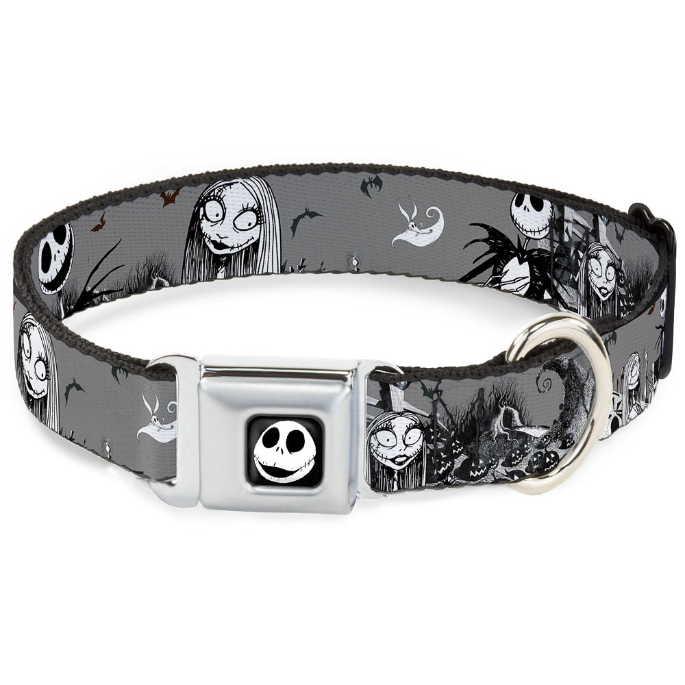 Jack Expression7 Full Color Seatbelt Buckle Collar - NBC Jack & Sally Cemetery Scene Gray/Black/White Dog Collars Seatbelt Buckle Disney