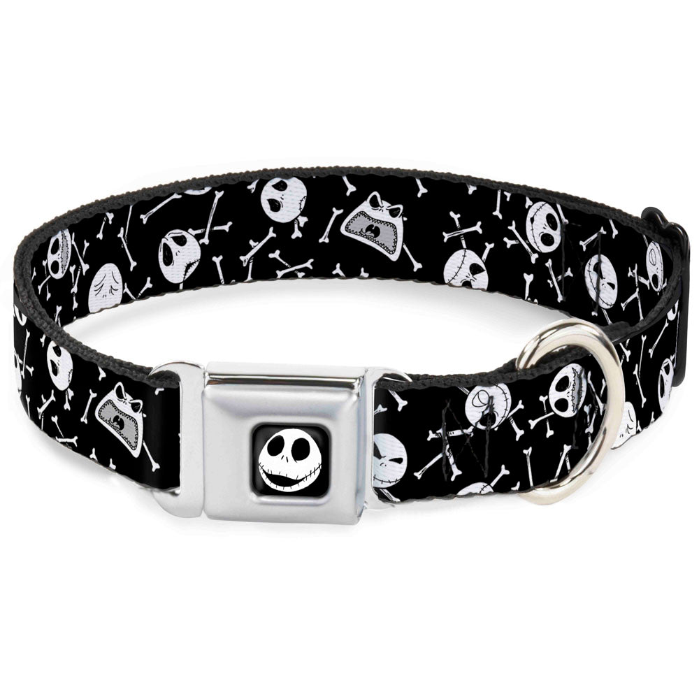 Jack Expressions/Bones Scattered Full Color Black/White Seatbelt Buckle Collar - Jack Expressions/Bones Scattered Black/White Dog Collars Seatbelt Buckle Disney