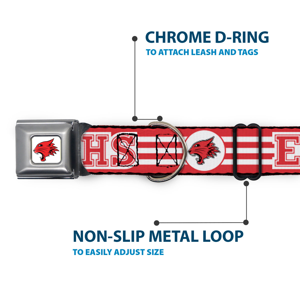 High School Musical East High School Wildcat Logo Full Color White/Red Seatbelt Buckle Collar - High School Musical East High School EHS Wildcats Logo/Stripe White/Red Dog Collars Seatbelt Buckle Disney