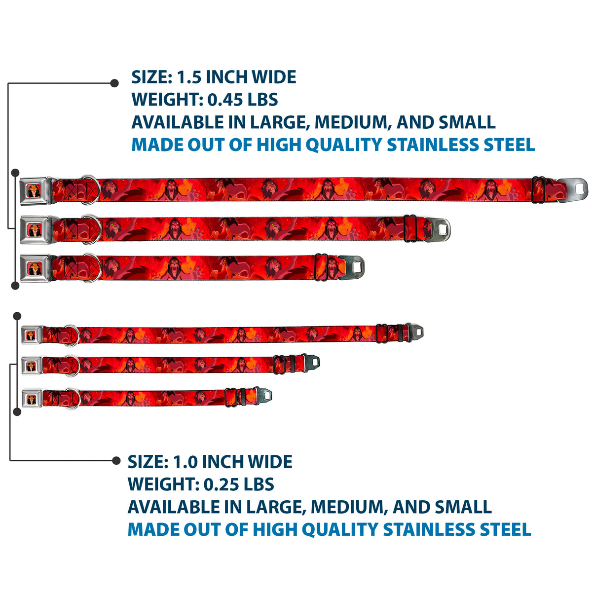 Scar Red Full Color Seatbelt Buckle Collar - Simba Scar Battle Scene Fiery Red Dog Collars Seatbelt Buckle Disney