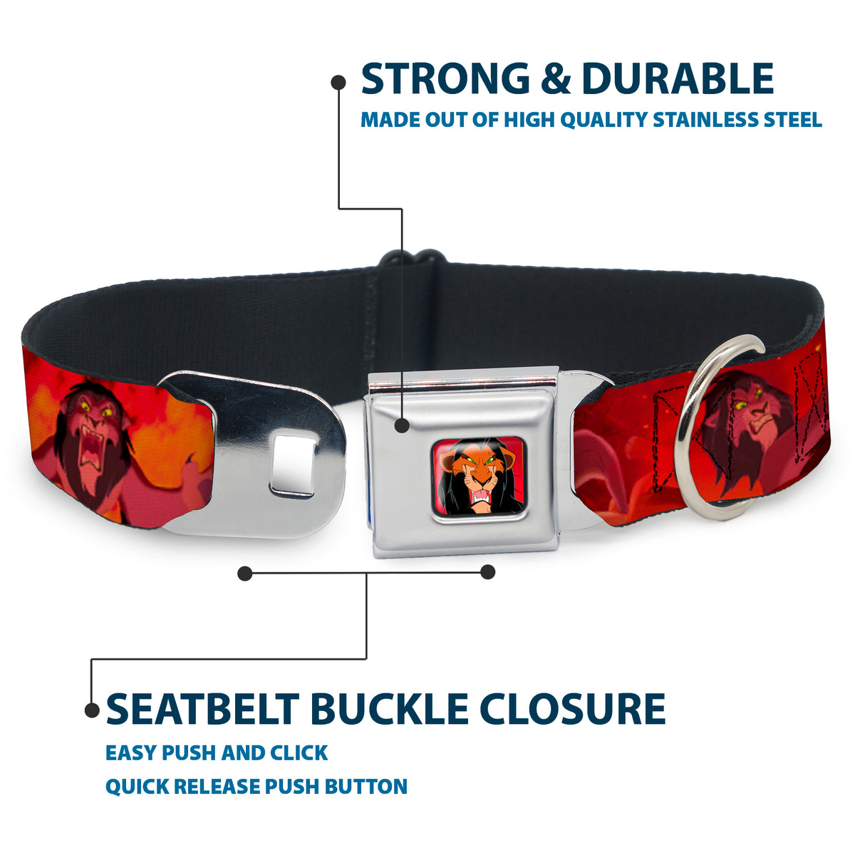 Scar Red Full Color Seatbelt Buckle Collar - Simba Scar Battle Scene Fiery Red Dog Collars Seatbelt Buckle Disney
