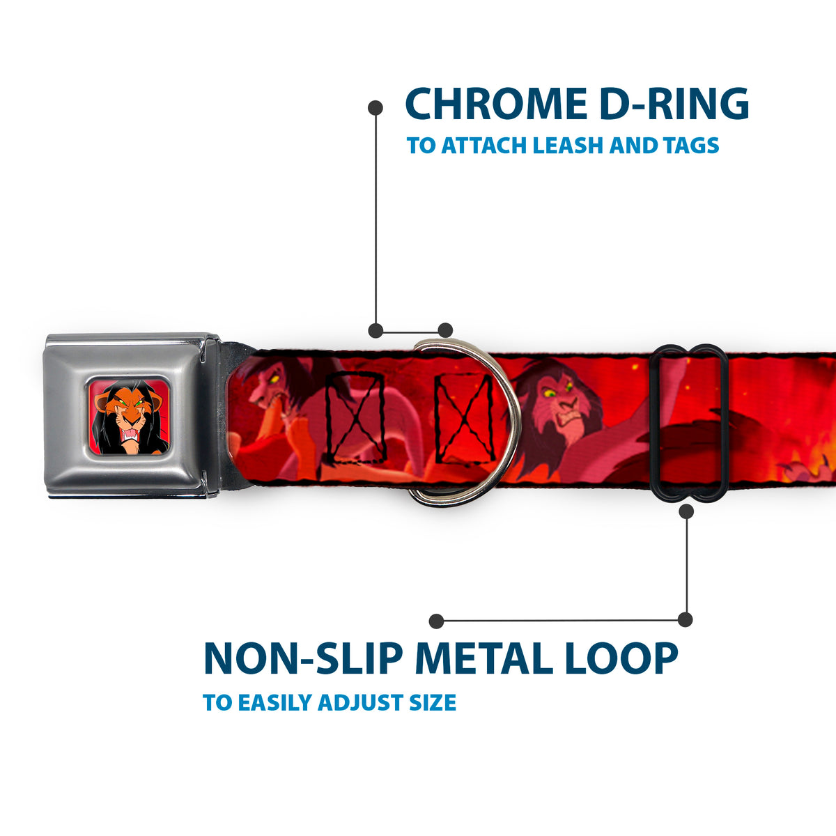 Scar Red Full Color Seatbelt Buckle Collar - Simba Scar Battle Scene Fiery Red Dog Collars Seatbelt Buckle Disney