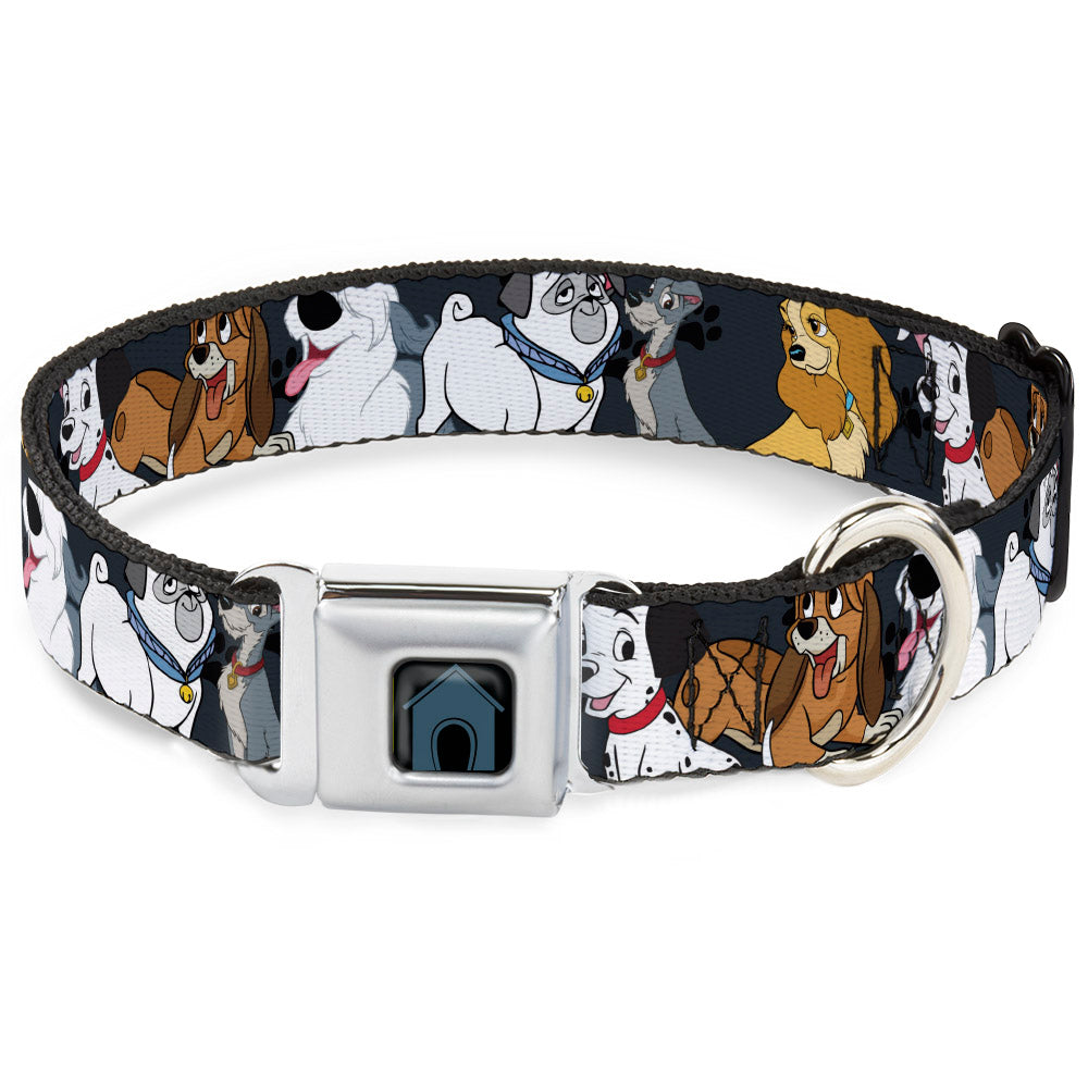 Dog House Full Color Black/Gray Seatbelt Buckle Collar - Disney Dogs 6-Dog Group Collage/Paws Gray/Black Dog Collars Seatbelt Buckle Disney